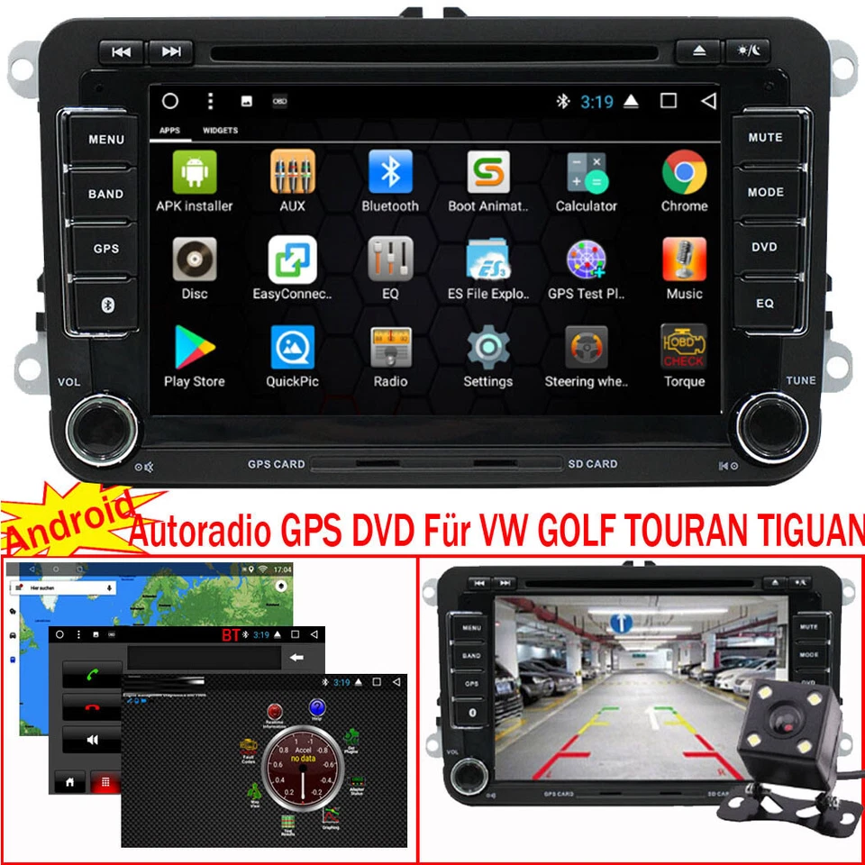 7"Android Autoradio Navi GPS RDS DVD USB BT Für VW Touran Caddy Polo Passat Golf - Bild 1 von 4