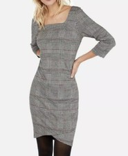 NWOT Express Plaid Stretch Bodycone Sheath Dress M Asymmetrical Hem Lined