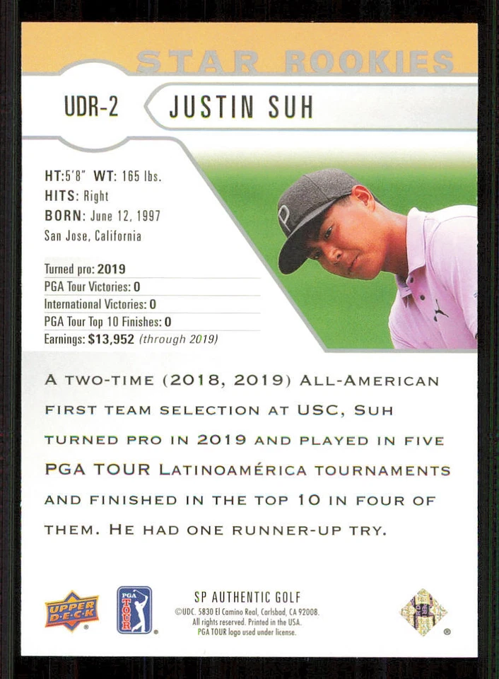 2021 SP Authentic Upper Deck Star Rookies #UDR2 Justin Suh - Image 2 of 2