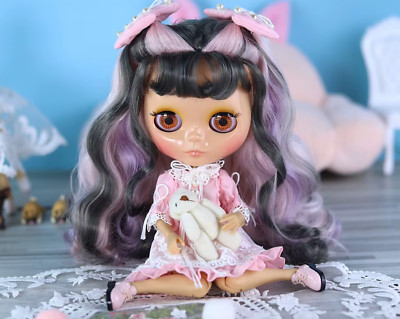 Blythe Factory Jointed Doll Hair Brown Pink  + Dress and Accessories