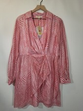 Michael Kors Womens Pink Long Sleeve Collared Zebra Print Wrap Dress Size 0X
