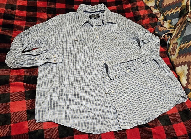 Panhandle Slim  Rough Stock XL Blue Plaid Shirt Button Front Long Sleeve