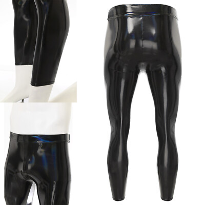 Men Tights Stretchy Pants Rave Trousers Dance Bottoms PU