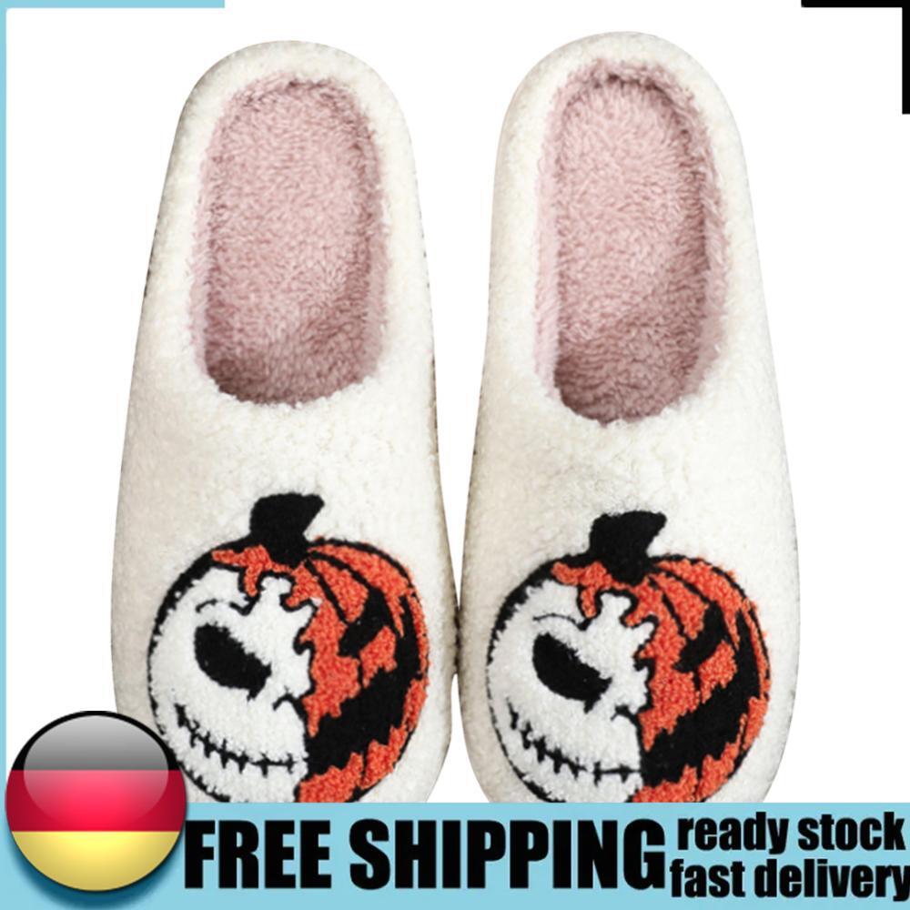 APL Halloween Pumpkin Plush Slippers Closed Toe Slippers Cute Anti Slip for Winter