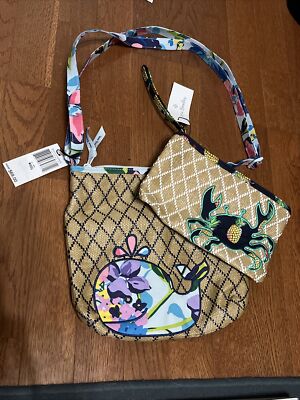 Vera Bradley *MARIAN FLORAL* Straw Beach Crossbody Free
