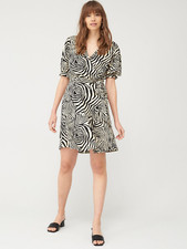 V by Very Puff Sleeve Wrap Front Tie Waist Tea womens Dress Size UK 8 RRP £25.50