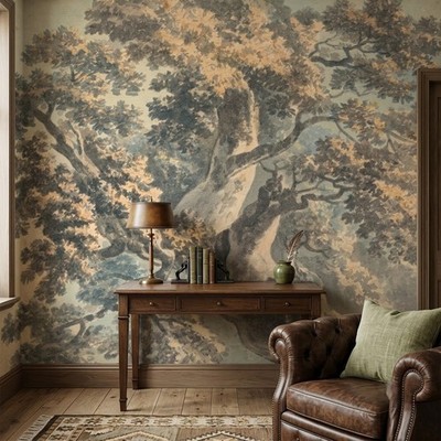 Peel and Stick W137''xH96'' Self Adhesive Vintage Oak Tree Forest Wall Mural Decor