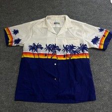 Shoreline Hawaii Shirt Mens Size XL White Blue Tropical Palm Tree USA Made