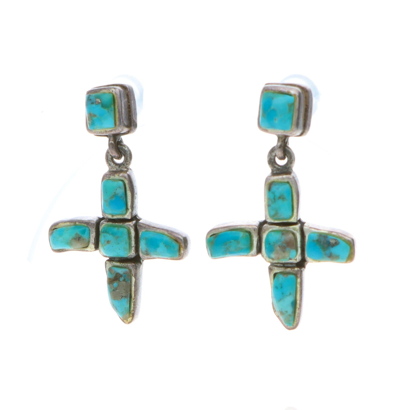 Sterling Silver Turquoise Cross Dangle Earrings –… - image 1