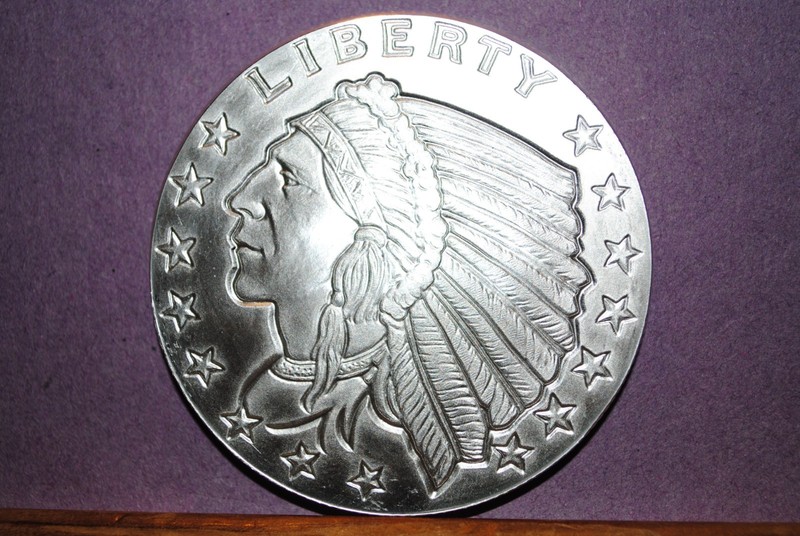 Incuse Indian, Five Ounce Silver Round, Golden State Mint