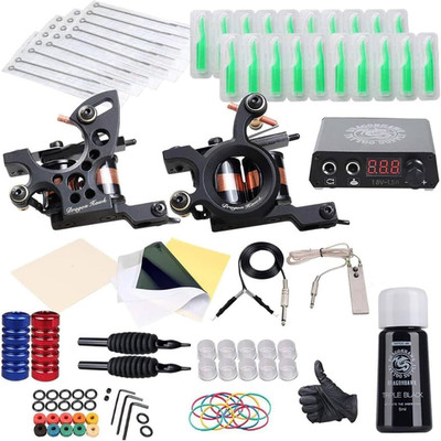 Dragonhawk Traditional Pro Complete Tattoo Kit - Two Machines Gun Easy Use Color