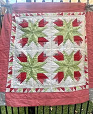 Handmade Tulip Flower Patchwork Finished Hand Stitch Baby/Lap Cotton Quilt