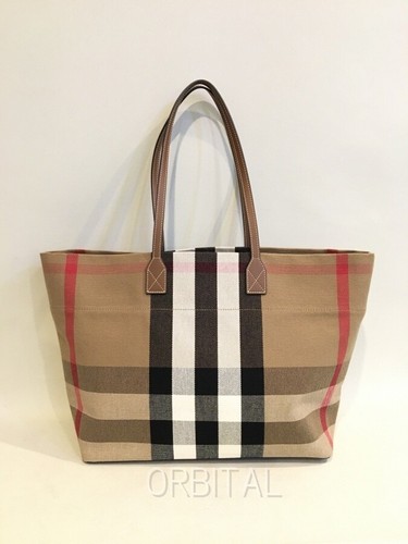 BURBERRY Tote bag Check Canvas Leather Brown Authentic From Japan