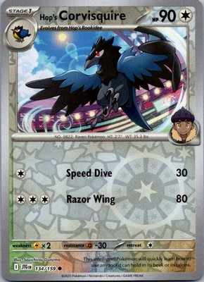Hop's Corvisquire 134/159 Common Journey Together Pokemon Reverse Holo Near Mint