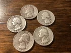 Lot Of 5 Washington Silver Quarters  $1.25 FV 90% silver-Mixed dates