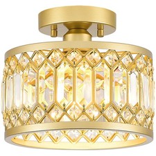 Crystal Ceiling Light Fixture, Modern Semi Flush Mount Ceiling Light, Gold Li...