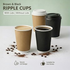 Disposable Ripple Triple walled Paper Coffee Cup Black-Brown with/without Lids