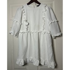 IN THE STYLE White Ruffle Tiered Babydoll Mini Dress Size 6 Cottagecore BoHo
