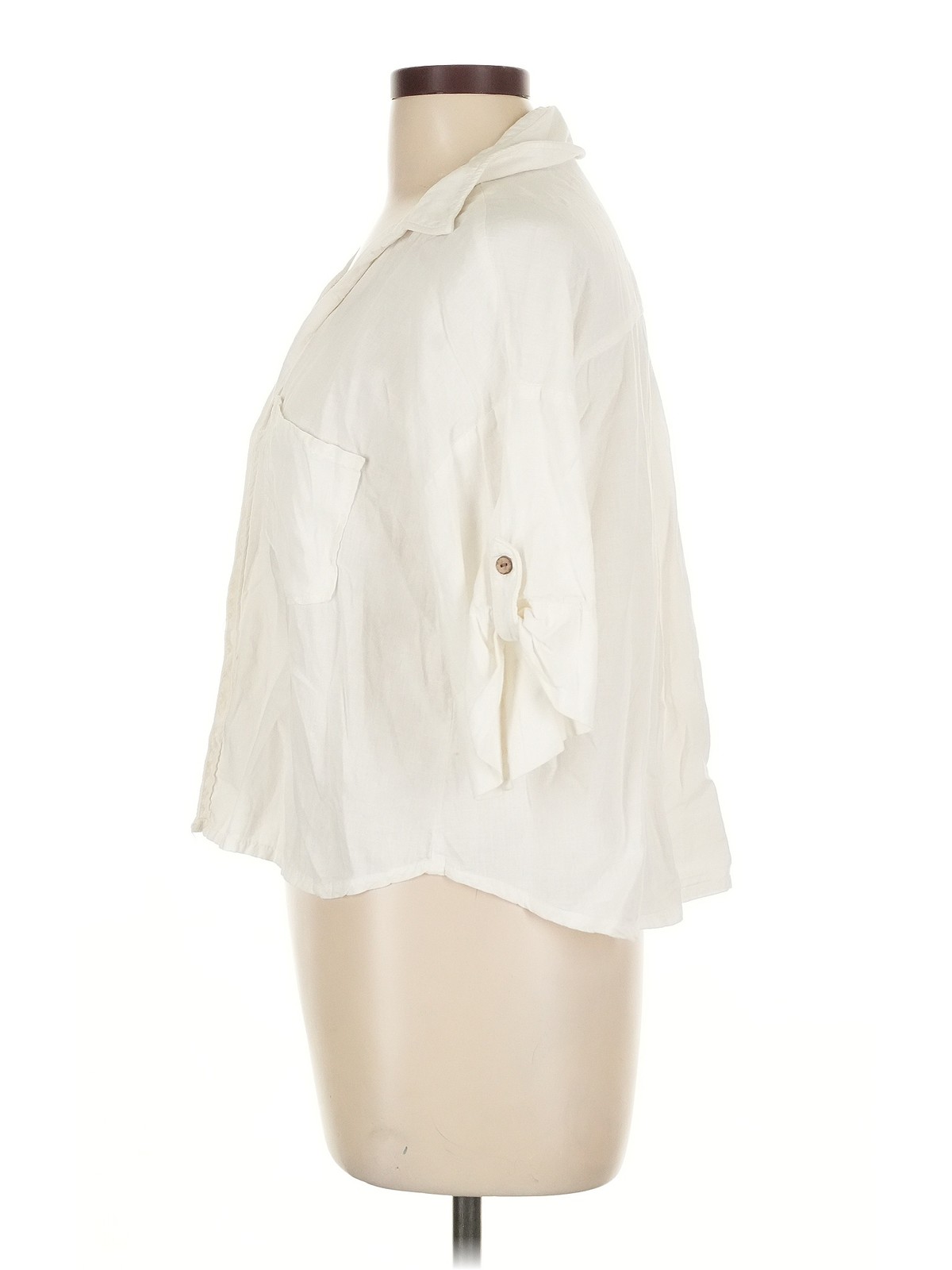 Zara Women Ivory Short Sleeve Polo L thumbnail 4