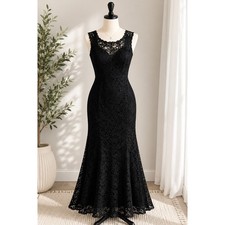 Mori Lee by Madeline Gardner Black Lace Mermaid Evening Gown Dress Size 2 XS