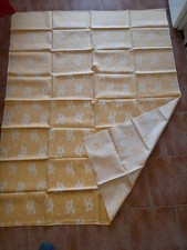 Antik & Neu  Seiden Damast Tischdecke,  Blüten  Muster,, 180x130 goldgelb weiß. 