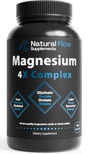Natural Flow 4X Magnesium Glycinate Taurate Malate Orotate Supplement 120 Capsul