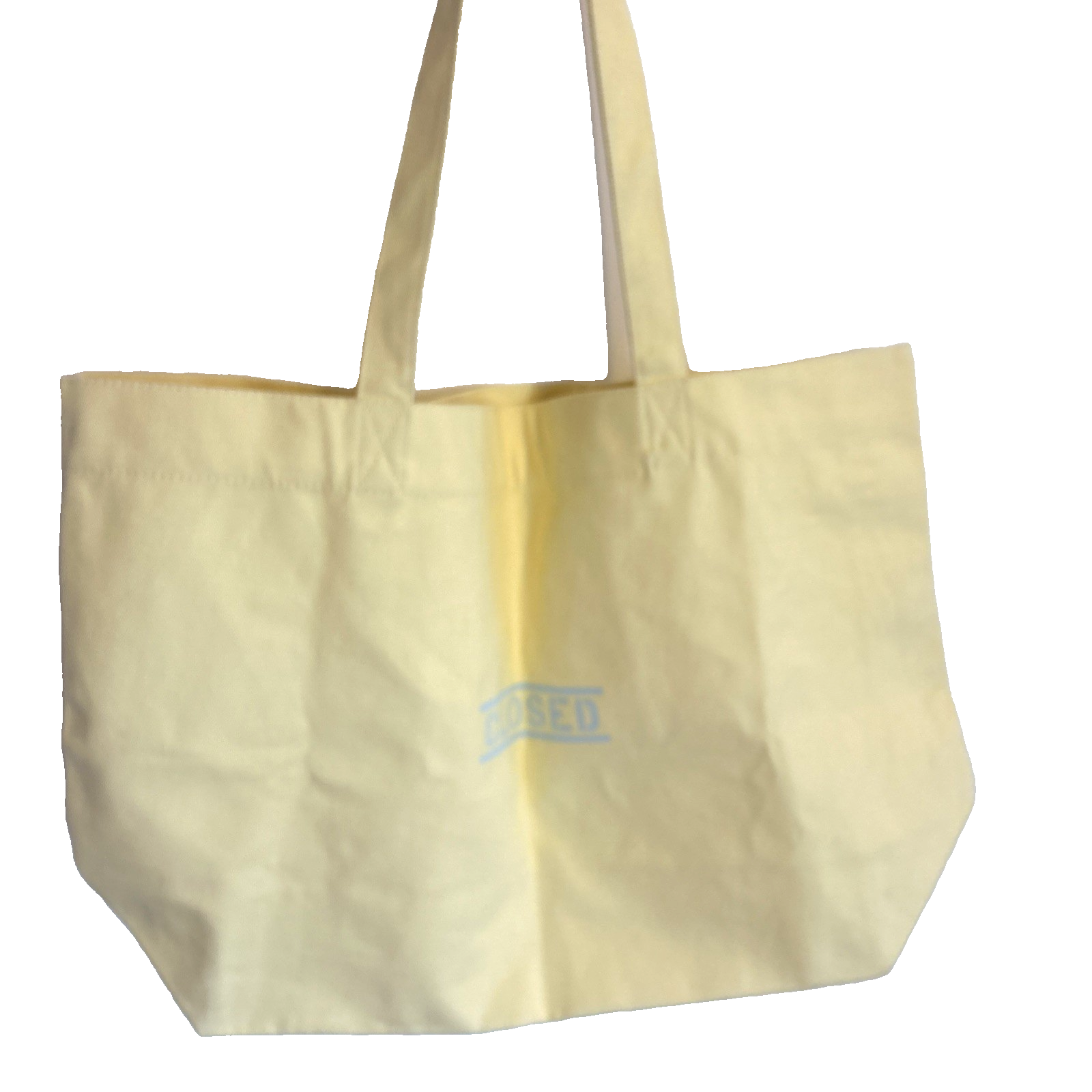 CLOSED Large Canvas Tote Yellow w/Blue Print 23x 14 1/2 x7 1/2 Inside Zip Pocket