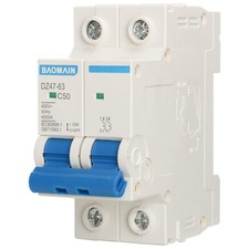 Miniature Circuit Breaker 2-Pole 50A DZ47-63 C50 400VAC, DIN Rail Mount MCB 2...
