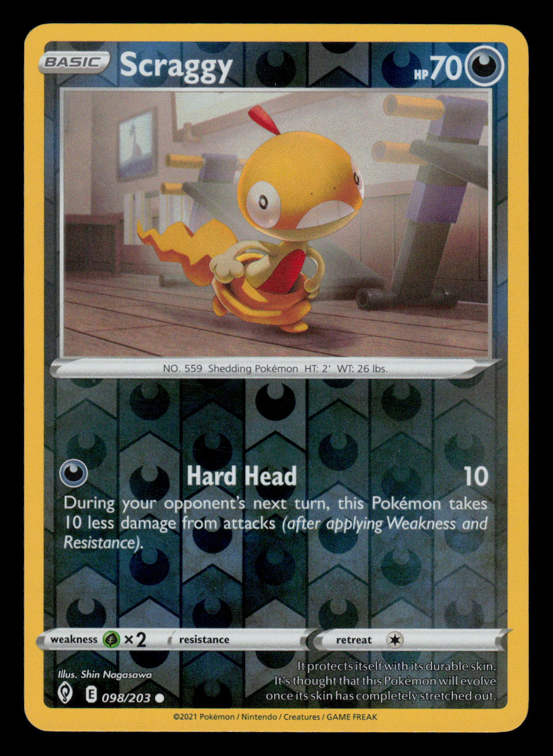 NM/EXC - Pokemon Scraggy 098/203 Evolving Skies Reverse Holo Common