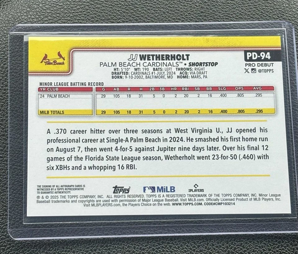 2025 Topps Debut JJ Wetherholt Autograph - Image 2 of 2