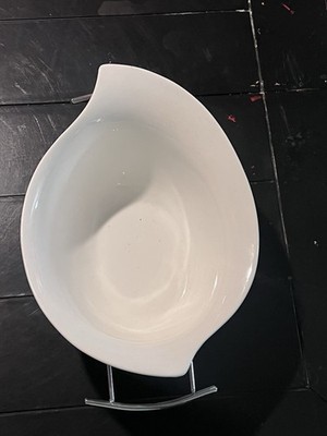 Sleek Porcelain White Serving Dish Chrome Caddy Rack Vegetables Bowl Salad