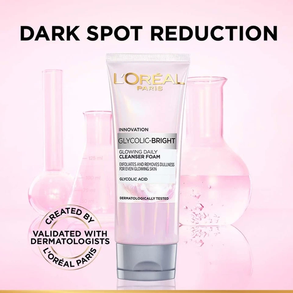 L’Oréal Paris Glycolic Bright Daily Foaming Facial Cleanser, 50ml - Image 2 of 4