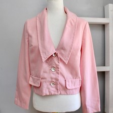 Bobbie Brooks Vintage 60s 70s Baby Pink Cropped Tailored Blazer Jacket Sz Large