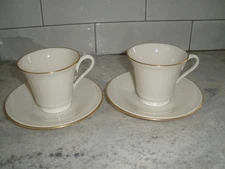 LENOX SPECIAL WHITE WITH GOLD TRIM SET OF 2 CUPS AND SAUCERS