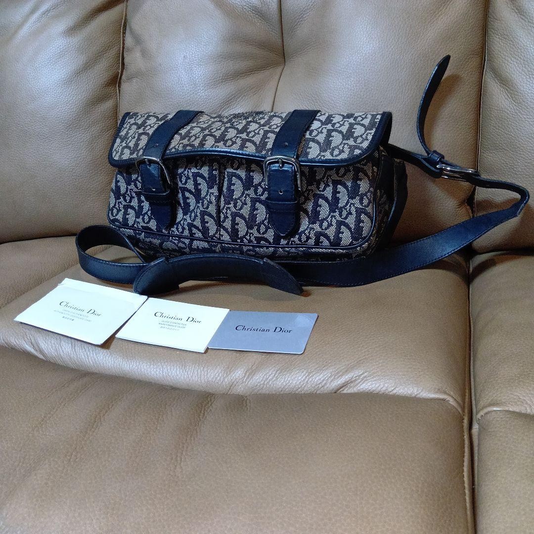Christian Dior Shoulder Bag Canvas Leather Navy Beige From Japan Authentic