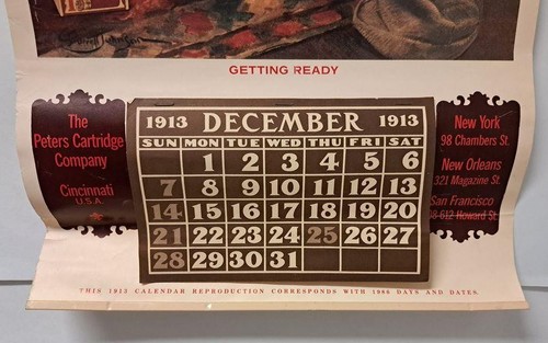 Vintage 1913 The Peters Cartridge Co. Everett Johnson Calendar 1986 Reproduction - Picture 4 of 5
