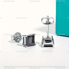 2.40Ct Princess Black Diamond Stud Earrings Solid 14K White Gold Finish 6MM