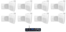 Rockville Rock Zone 8 Ch. Receiver 16 White 5.25" Wall Speakers For Restaurant