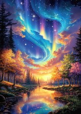 1000 Piece Jigsaw Puzzle Northern Lights Aurora Forest Landscape for Adults
