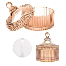 Body Powder Puff and Container, Soft Powder Puff,Glass Box for Dust Puff