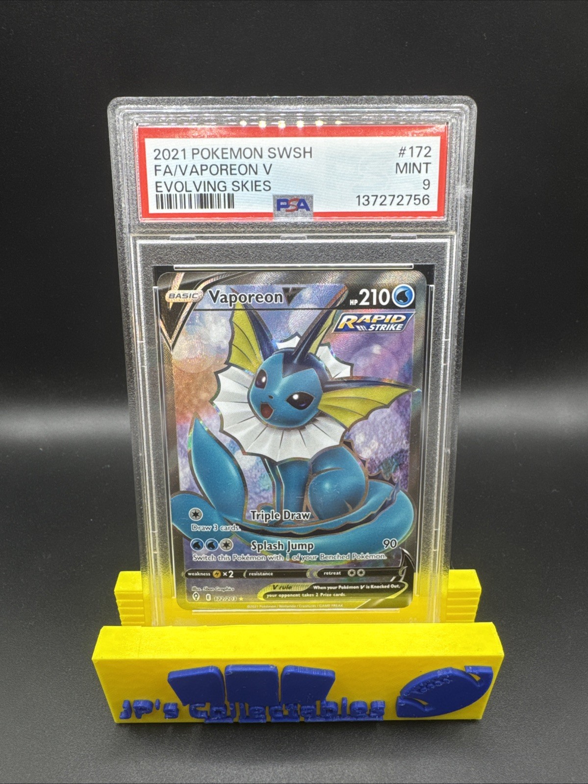 2021 POKEMON SWORD & SHIELD EVOLVING SKIES #172 FULL ART/VAPOREON V PSA 9