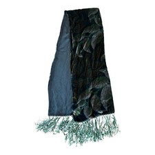 Pashmina Shawl Scarf Textured Velvet Burnout. Green Leaf Silk Fringe 9.5 X 58
