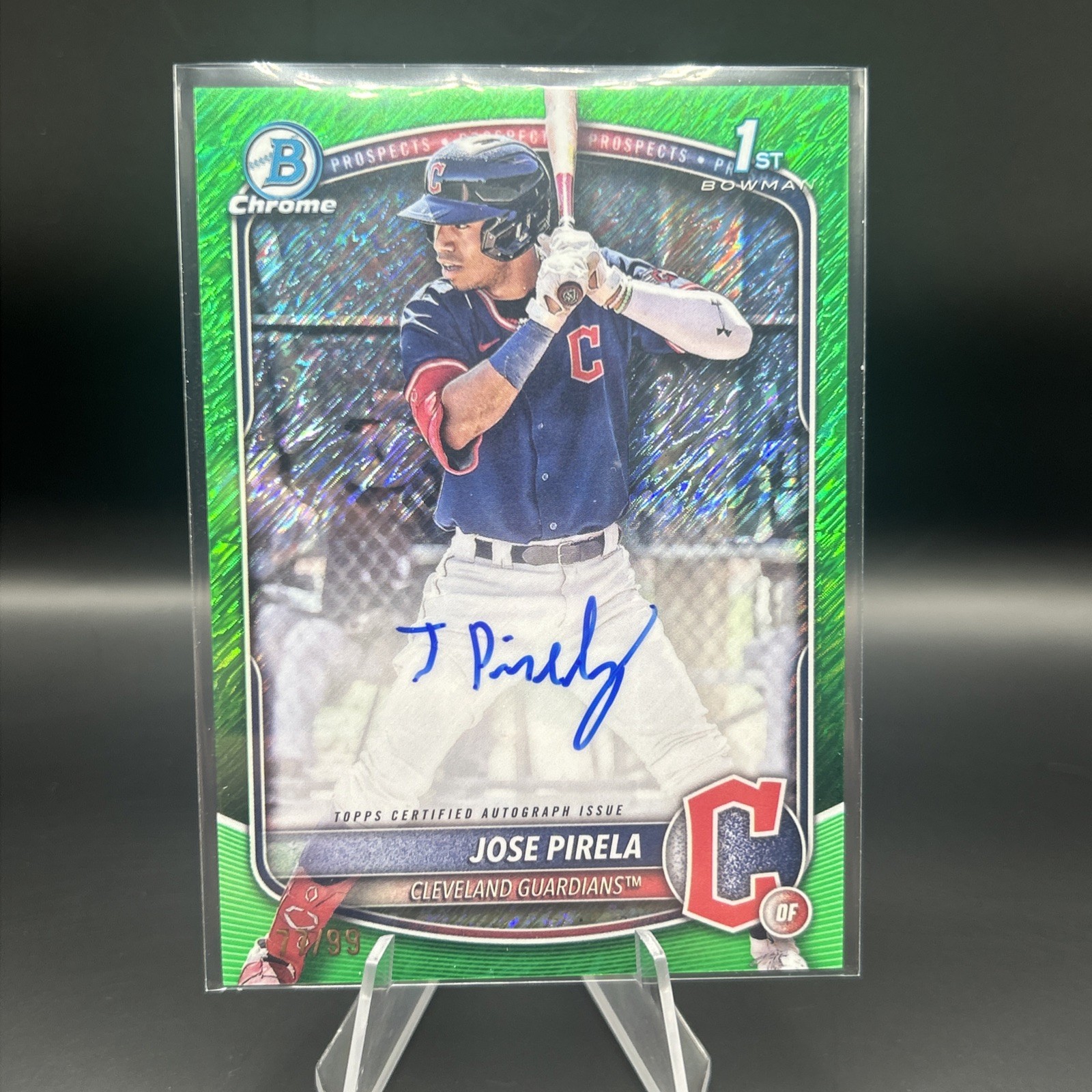 2025 Bowman Chrome Jose Pirela 1st Green Shimmer Auto /99 Guardians #CPA-JP