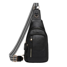 Black PU Leather Small Sling Bag for Women Crossbody Bag Fanny Pack for Travel