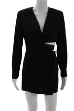 Zara Women Bodycon Mini Dress Black V-Neck Long Sleeve Zip Size S