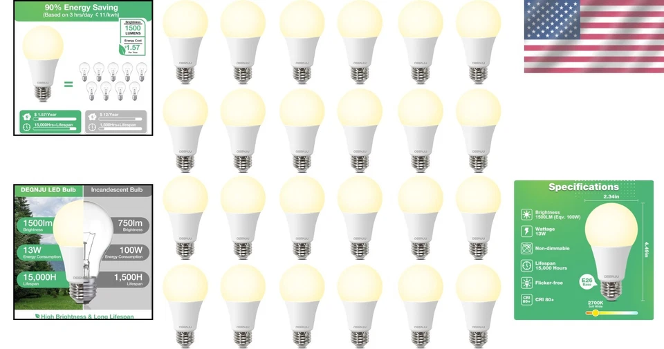 Energy Efficient 100W Equivalent LED Bulbs, 24 Pack - Image 2 of 4
