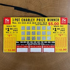 VINTAGE! 30s/40s 3 Pot Charley Prize Winner Scratch-Off/Seal-Scratch Ticket