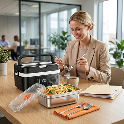 Elektrische Lunchbox 1.35 Edelstahl mit 30000mAhAkku LCD Timer Self-Heating Box