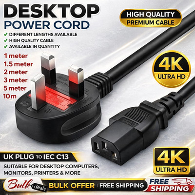 Netzkabel UK Stecker auf Kaltgerätekabel (PC Netz Wasserkocher Kabel) C13 1m/2m/3m/5m/10m Posten