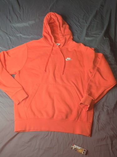 Nike Hoodie Polar Fleece Orange Medium Long Sleeve Pullover Hooded Mens - Picture 1 of 12